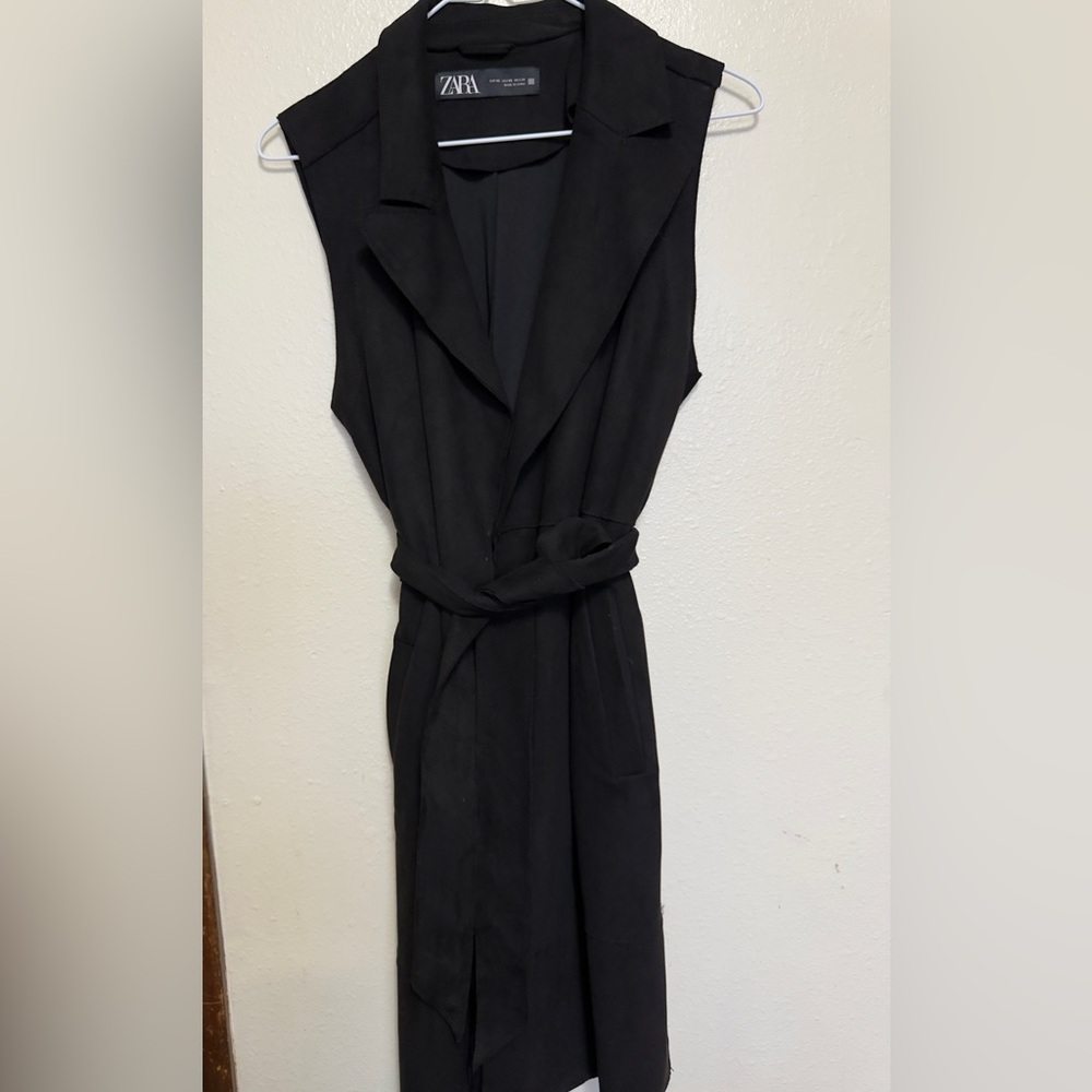 Zara Elegant Black Belted Vest Dress